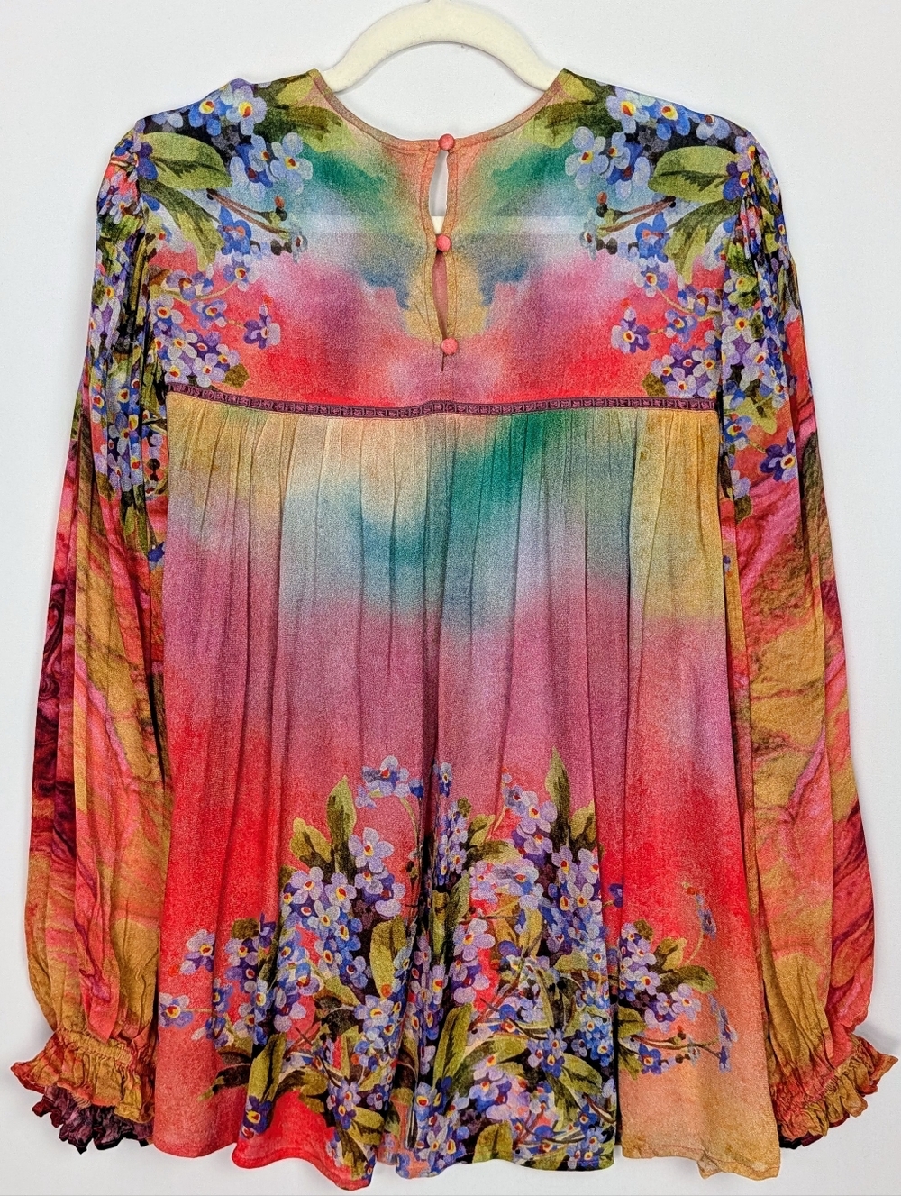 Anthropologie BL-NK Miranda Peasant Blouse XL Boho Floral Long Sleeve - Picture 7 of 15
